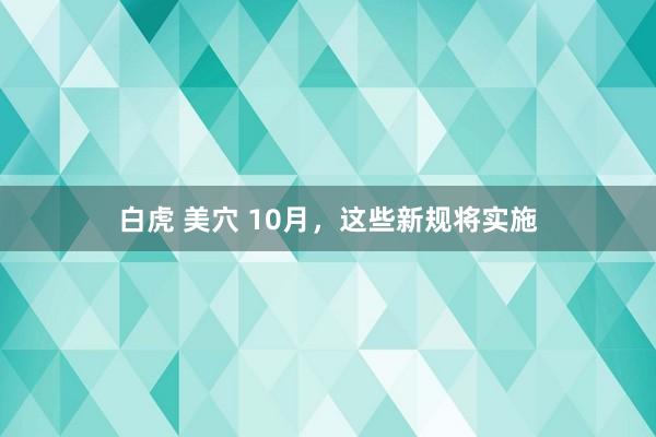 白虎 美穴 10月，这些新规将实施