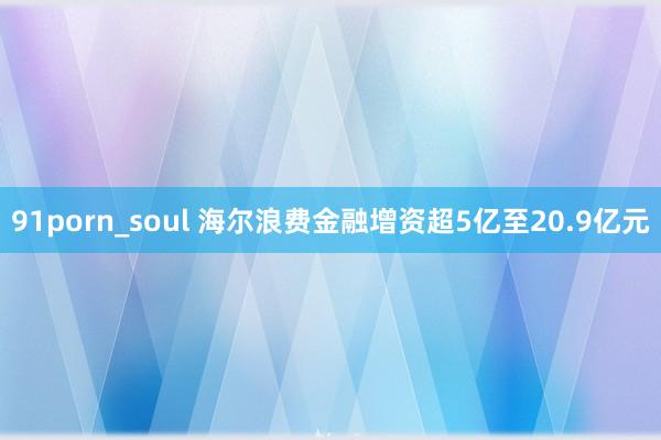 91porn_soul 海尔浪费金融增资超5亿至20.9亿元