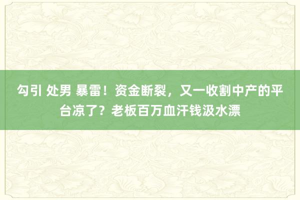 勾引 处男 暴雷！资金断裂，又一收割中产的平台凉了？老板百万血汗钱汲水漂