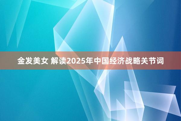 金发美女 解读2025年中国经济战略关节词