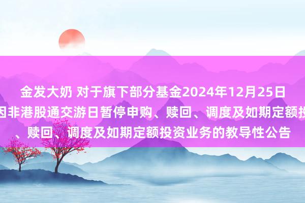 金发大奶 对于旗下部分基金2024年12月25日至2024年12月26日因非港股通交游日暂停申购、赎回、调度及如期定额投资业务的教导性公告