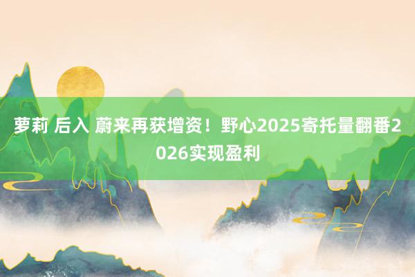 萝莉 后入 蔚来再获增资！野心2025寄托量翻番2026实现盈利