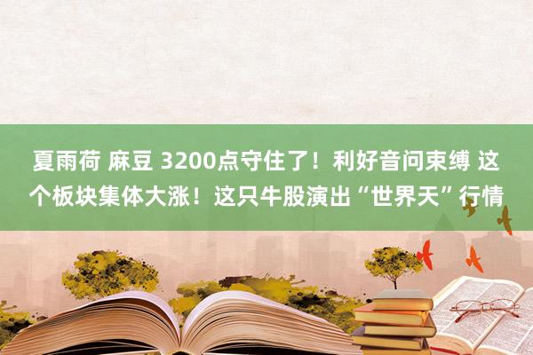 夏雨荷 麻豆 3200点守住了！利好音问束缚 这个板块集体大涨！这只牛股演出“世界天”行情